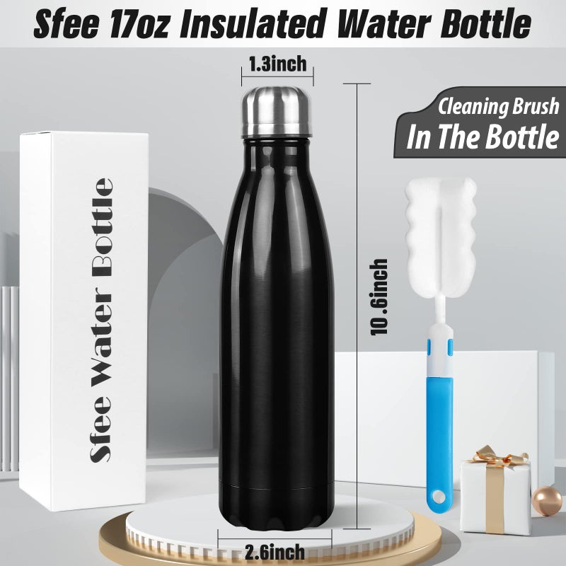 Sfee Insulated Water Bottle, 17 oz Stainless Steel Water Bottles, Double Wall Vacuum Reusable Water Bottles Leak Proof BPA-FREE Sports Bottle Cup Keep Hot&Cold for Running Gym Workout Cycling Kids - Image 2